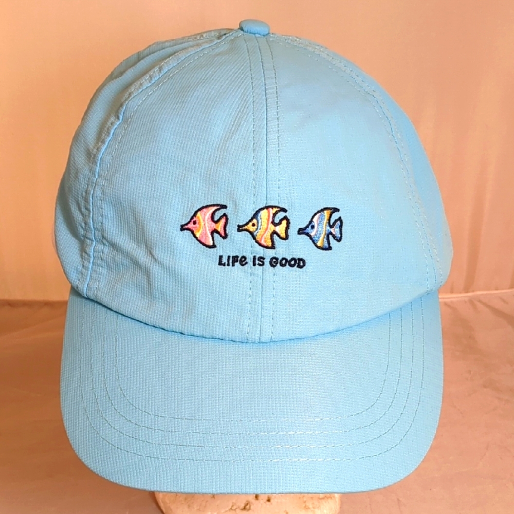 Life Is Good Women's Active Fit Hat Cap Sky Blue Three Fish Adjustable Strapback